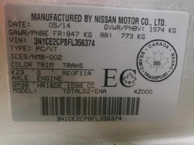 42739533 :رقم المزاد ، 3N1CE2CP8FL356374 vin ، 2015 Nissan Versa Note S مزاد بيع