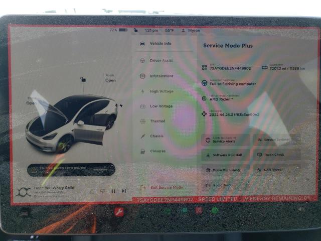42853733 :رقم المزاد ، 7SAYGDEE2NF449802 vin ، 2022 Tesla Model Y مزاد بيع