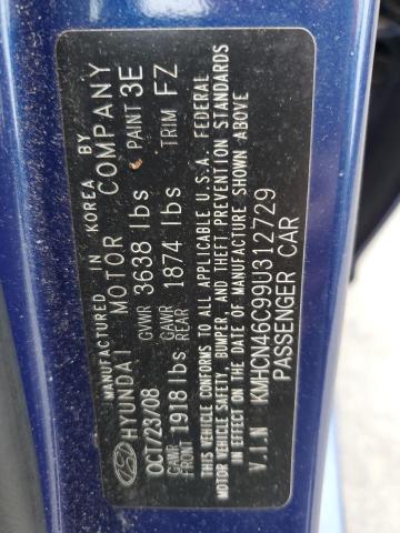 Продаж на аукціоні авто 2009 Hyundai Accent Gls, vin: KMHCN46C99U312729, номер лоту: 43044543