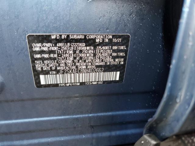 2022 Subaru Forester Premium მანქანა იყიდება აუქციონზე, vin: JF2SKAEC8NH402662, აუქციონის ნომერი: 42783313