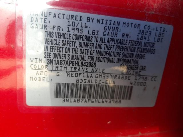 42928593 :رقم المزاد ، 3N1AB7AP6HL643988 vin ، 2017 Nissan Sentra S مزاد بيع