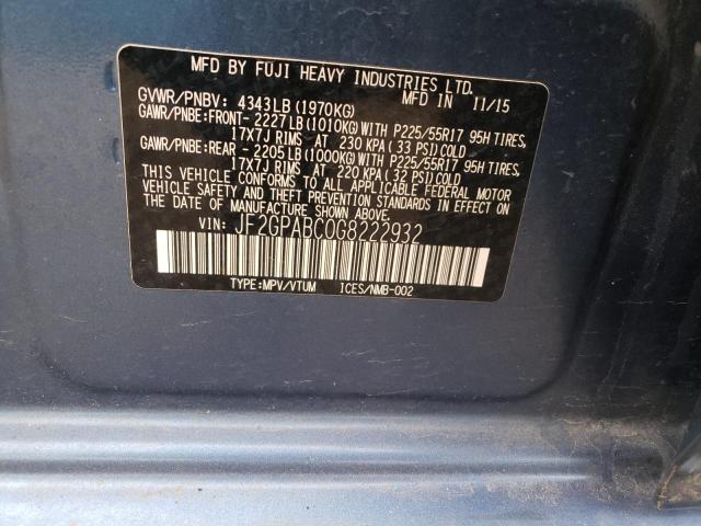 2016 Subaru Crosstrek Premium მანქანა იყიდება აუქციონზე, vin: JF2GPABC0G8222932, აუქციონის ნომერი: 42564433