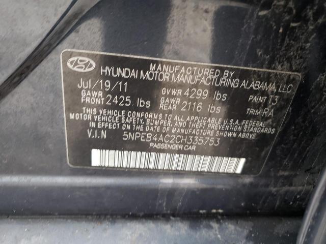 Продаж на аукціоні авто 2012 Hyundai Sonata Gls, vin: 5NPEB4AC2CH335753, номер лоту: 43392963