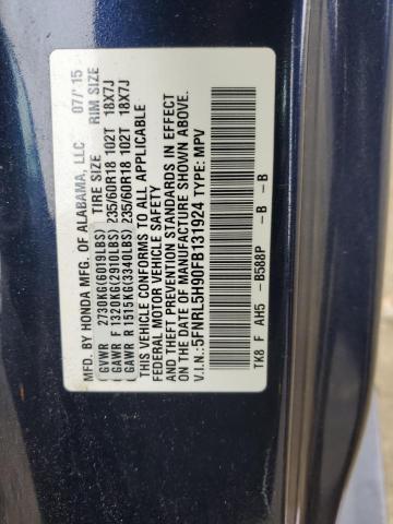 43376953 :رقم المزاد ، 5FNRL5H90FB131924 vin ، 2015 Honda Odyssey Touring مزاد بيع