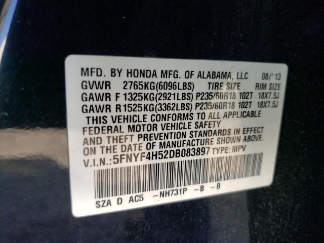 Продаж на аукціоні авто 2013 Honda Pilot Exl, vin: 5FNYF4H52DB083897, номер лоту: 43484123