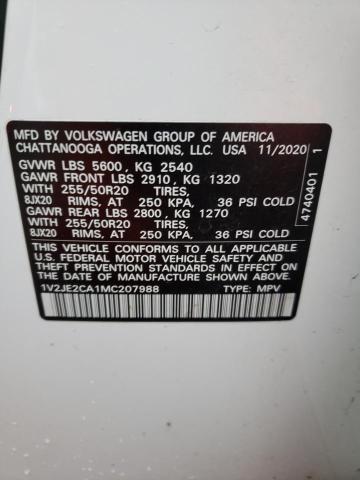 43442113 :رقم المزاد ، 1V2JE2CA1MC207988 vin ، 2021 Volkswagen Atlas Cross Sport Se مزاد بيع