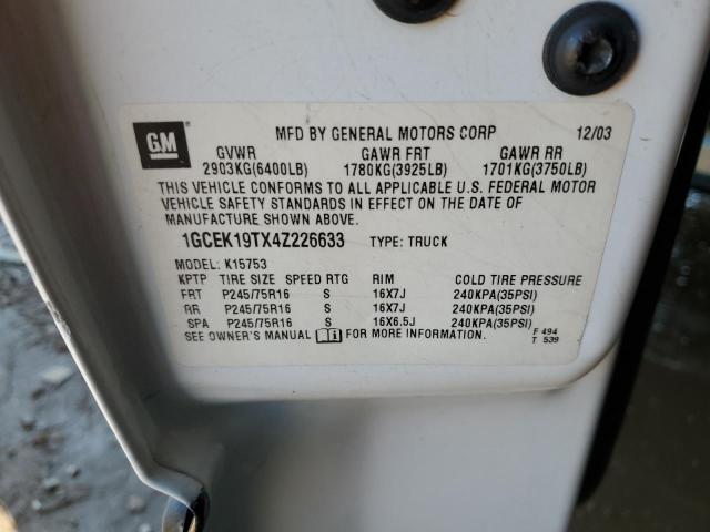 43615363 :رقم المزاد ، 1GCEK19TX4Z226633 vin ، 2004 Chevrolet Silverado K1500 مزاد بيع