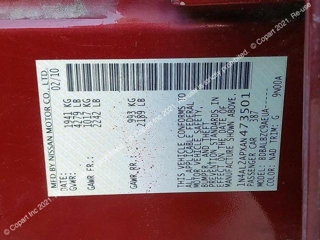Продаж на аукціоні авто 2010 Nissan Altima, vin: 1N4AL2APXAN473501, номер лоту: 43502423