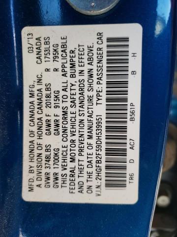 Aukcja sprzedaży 2013 Honda Civic Lx, vin: 2HGFB2F59DH539951, numer aukcji: 43713583