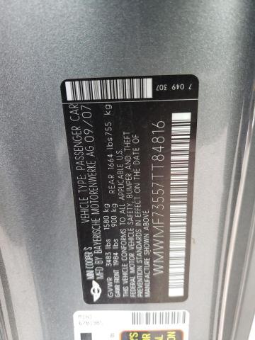 43255883 :رقم المزاد ، WMWMF73557TT84816 vin ، 2007 Mini Cooper S مزاد بيع