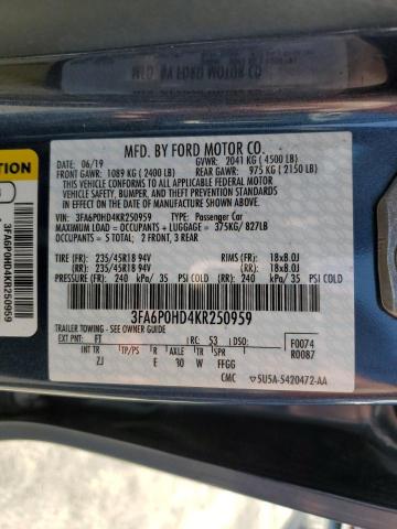 43789703 :رقم المزاد ، 3FA6P0HD4KR250959 vin ، 2019 Ford Fusion Se مزاد بيع