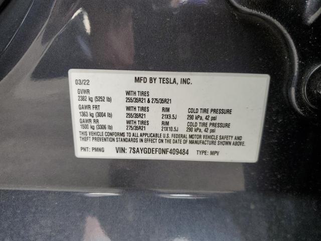 Продаж на аукціоні авто 2022 Tesla Model Y, vin: 7SAYGDEF0NF409484, номер лоту: 43911593