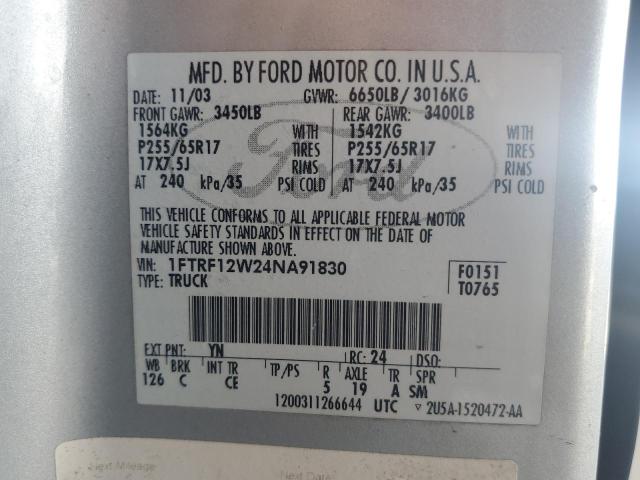 Aukcja sprzedaży 2004 Ford F150, vin: 1FTRF12W24NA91830, numer aukcji: 43699113