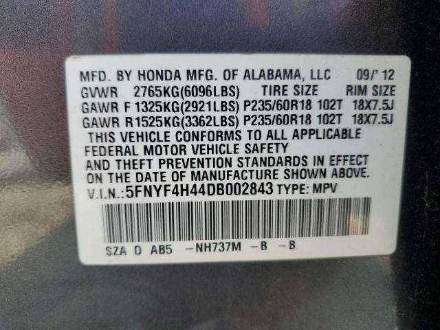 2013 Honda Pilot Ex მანქანა იყიდება აუქციონზე, vin: 5FNYF4H44DB002843, აუქციონის ნომერი: 43547103