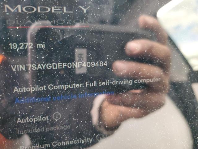 Продаж на аукціоні авто 2022 Tesla Model Y, vin: 7SAYGDEF0NF409484, номер лоту: 43911593