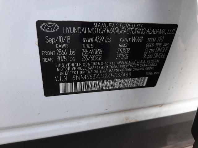 Aukcja sprzedaży 2019 Hyundai Santa Fe Limited, vin: 5NMS53AD2KH037468, numer aukcji: 43582693