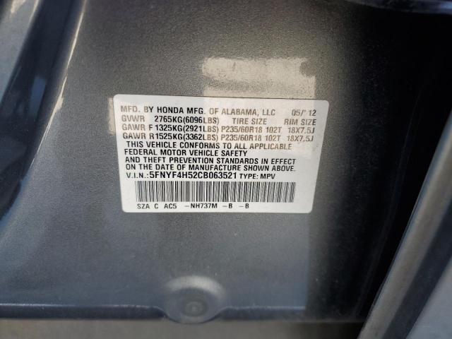 Продажа на аукционе авто 2012 Honda Pilot Exl, vin: 5FNYF4H52CB063521, номер лота: 43890453