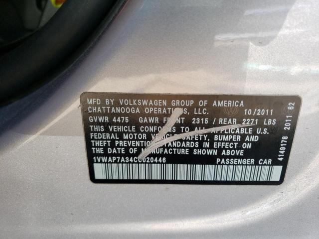 Продажа на аукционе авто 2012 Volkswagen Passat S, vin: 1VWAP7A34CC020446, номер лота: 43895233