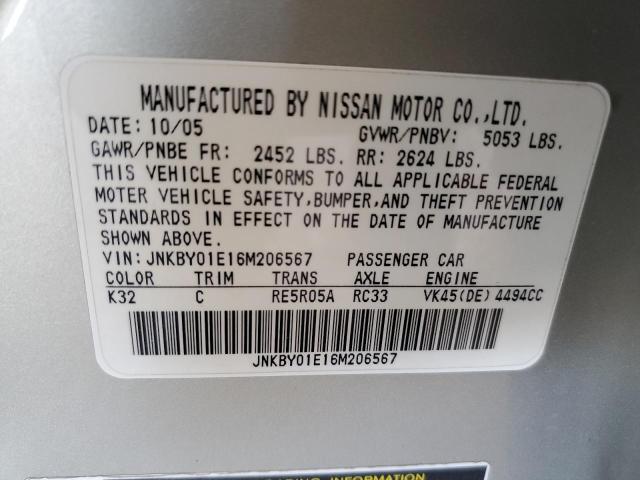 43819183 :رقم المزاد ، JNKBY01E16M206567 vin ، 2006 Infiniti M45 Base مزاد بيع