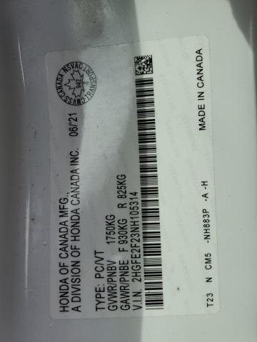 Aukcja sprzedaży 2022 Honda Civic Lx, vin: 2HGFE2F23NH105314, numer aukcji: 43744813