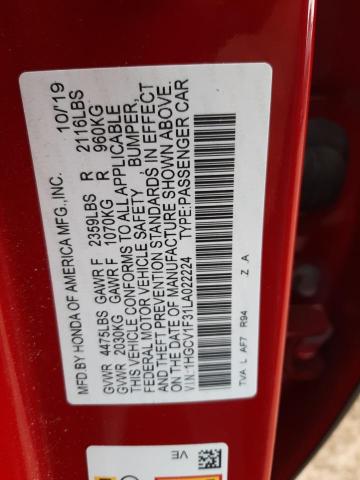 Aukcja sprzedaży 2020 Honda Accord Sport, vin: 1HGCV1F31LA022224, numer aukcji: 43803223