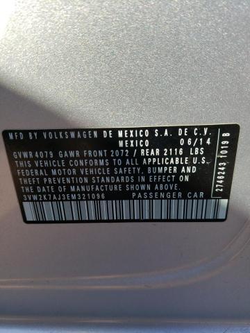 2014 Volkswagen Jetta Base მანქანა იყიდება აუქციონზე, vin: 3VW2K7AJ3EM321096, აუქციონის ნომერი: 43927383
