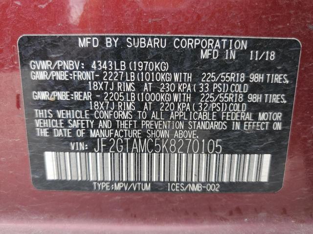 Aukcja sprzedaży 2019 Subaru Crosstrek Limited, vin: JF2GTAMC5K8270105, numer aukcji: 43486743