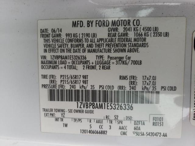 43887153 :رقم المزاد ، 1ZVBP8AM1E5326336 vin ، 2014 Ford Mustang مزاد بيع