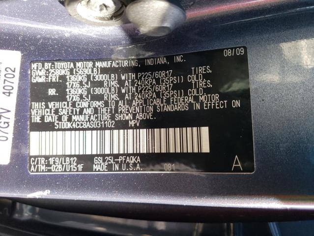 Aukcja sprzedaży 2010 Toyota Sienna Xle, vin: 5TDDK4CC8AS031102, numer aukcji: 43660773