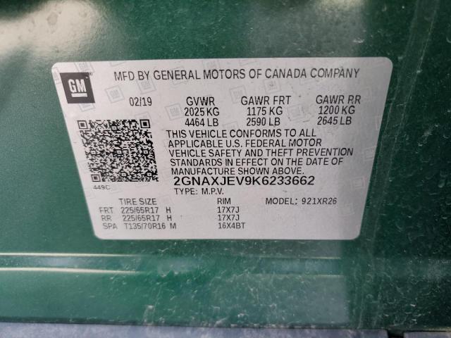 Aukcja sprzedaży 2019 Chevrolet Equinox Lt, vin: 2GNAXJEV9K6233662, numer aukcji: 43940683