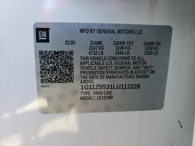 Aukcja sprzedaży 2020 Chevrolet Impala Lt, vin: 1G11Z5S31LU112228, numer aukcji: 43683873