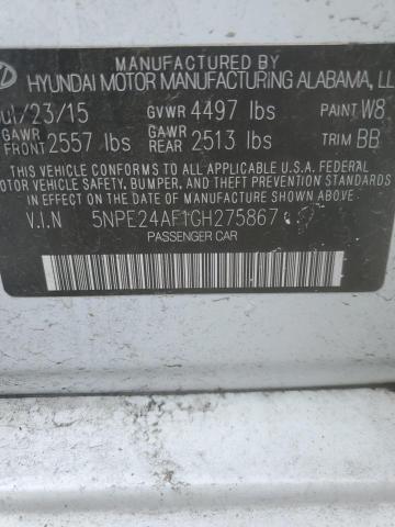 43787093 :رقم المزاد ، 5NPE24AF1GH275867 vin ، 2016 Hyundai Sonata Se مزاد بيع