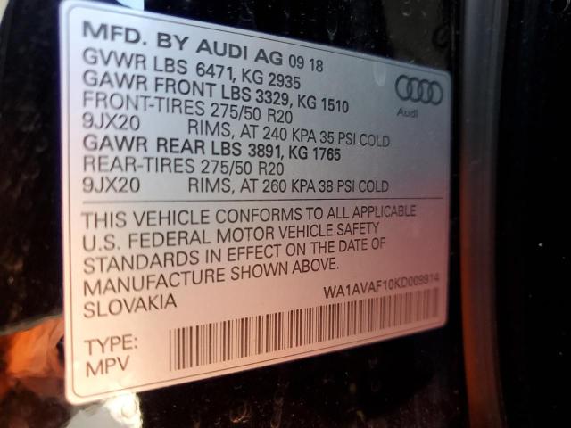 Продаж на аукціоні авто 2019 Audi Q8 Premium, vin: WA1AVAF10KD009914, номер лоту: 43984623