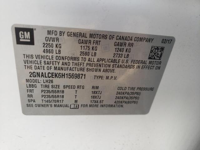 Aukcja sprzedaży 2017 Chevrolet Equinox Lt, vin: 2GNALCEK6H1569871, numer aukcji: 43909233