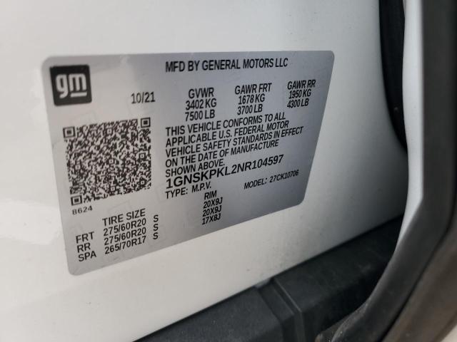 Aukcja sprzedaży 2022 Chevrolet Tahoe K1500 Z71, vin: 1GNSKPKL2NR104597, numer aukcji: 43918343