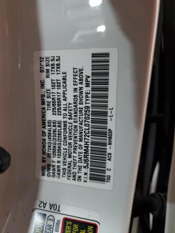 44156343 :رقم المزاد ، 5J6RM4H72CL070259 vin ، 2012 Honda Cr-v Exl مزاد بيع