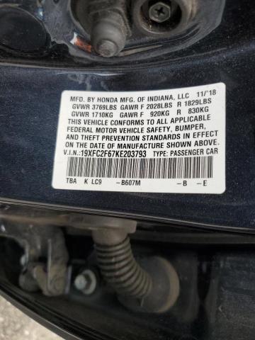 Aukcja sprzedaży 2019 Honda Civic Lx, vin: 19XFC2F67KE203793, numer aukcji: 43475463