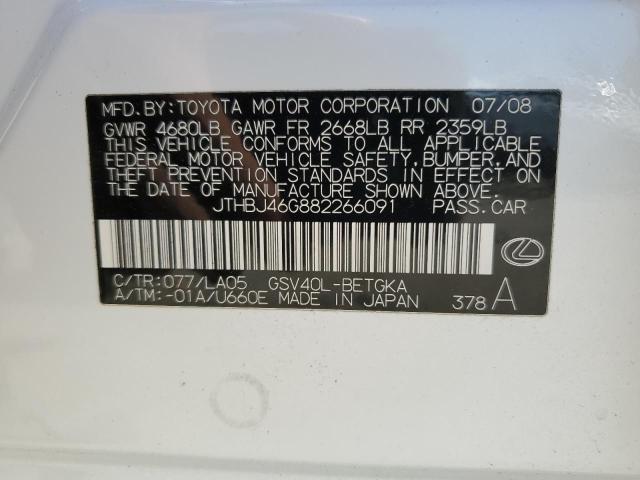 Продаж на аукціоні авто 2008 Lexus Es 350, vin: JTHBJ46G882266091, номер лоту: 44151943
