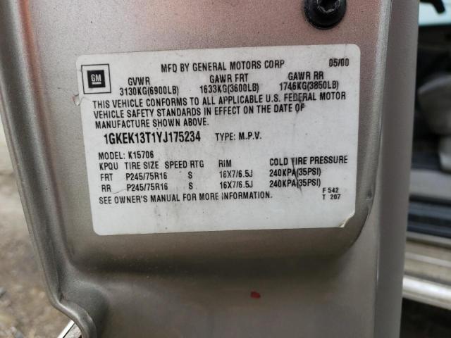 43966033 :رقم المزاد ، 1GKEK13T1YJ175234 vin ، 2000 Gmc Yukon مزاد بيع