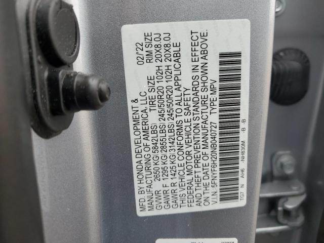 Продаж на аукціоні авто 2022 Honda Pilot Se, vin: 5FNYF6H20NB040727, номер лоту: 44005083