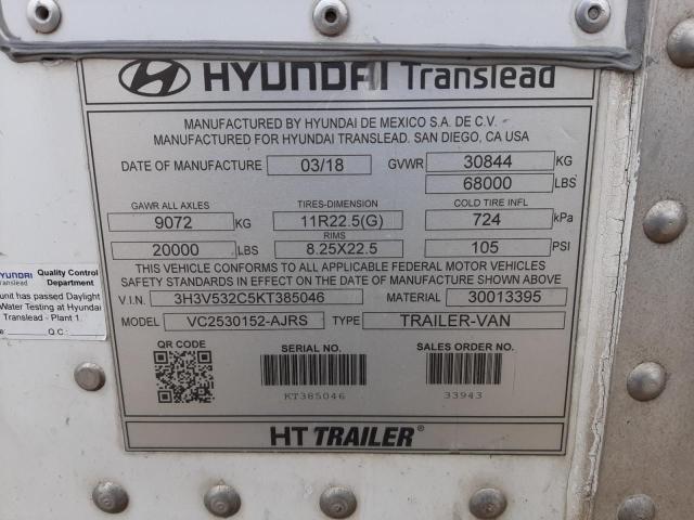 Aukcja sprzedaży 2019 Hyundai Trailer, vin: 3H3V532C5KT385046, numer aukcji: 43210093
