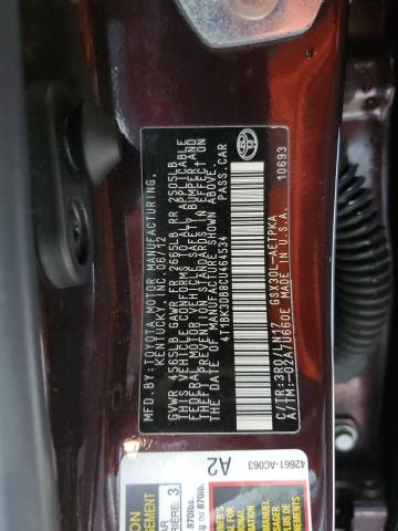 2012 Toyota Avalon Base მანქანა იყიდება აუქციონზე, vin: 4T1BK3DB8CU464534, აუქციონის ნომერი: 43899793