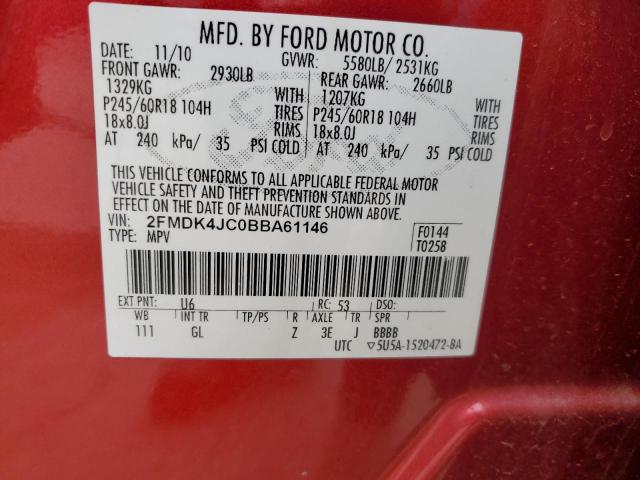 2011 Ford Edge Sel მანქანა იყიდება აუქციონზე, vin: 2FMDK4JC0BBA61146, აუქციონის ნომერი: 43707893