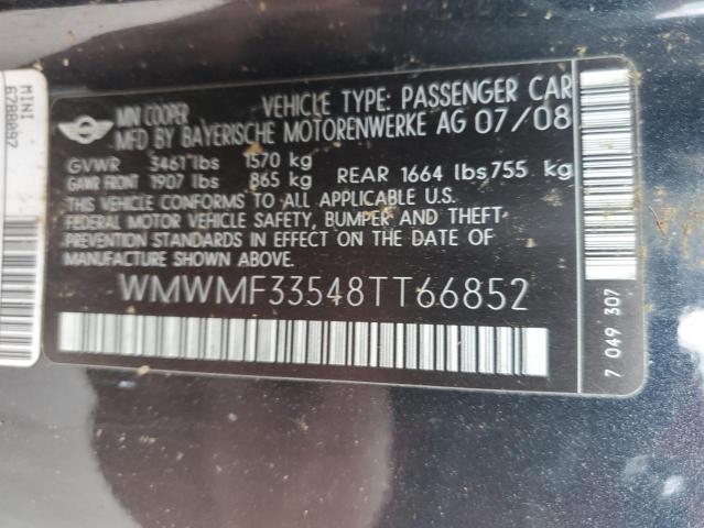 43830283 :رقم المزاد ، WMWMF33548TT66852 vin ، 2008 Mini Cooper مزاد بيع