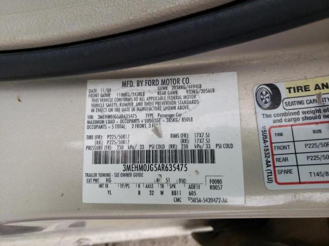 Продажа на аукционе авто 2010 Mercury Milan Premier, vin: 3MEHM0JG5AR635475, номер лота: 43705873