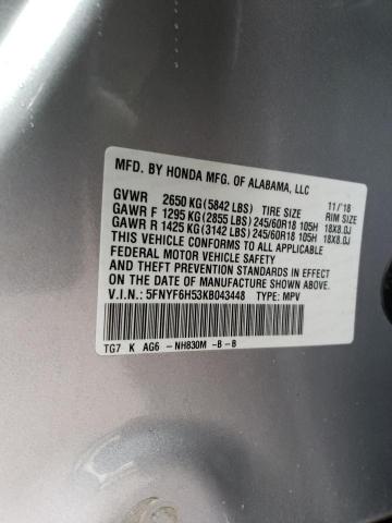Продаж на аукціоні авто 2019 Honda Pilot Exl, vin: 5FNYF6H53KB043448, номер лоту: 44626713