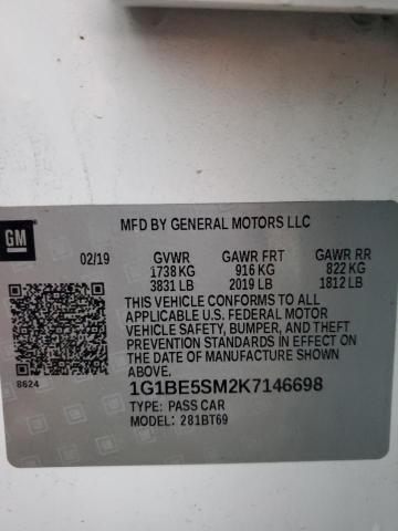 44464183 :رقم المزاد ، 1G1BE5SM2K7146698 vin ، 2019 Chevrolet Cruze Lt مزاد بيع
