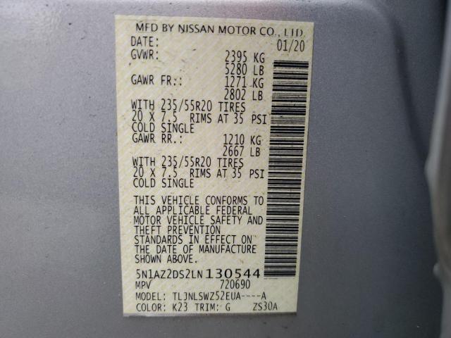 Продаж на аукціоні авто 2020 Nissan Murano Platinum, vin: 5N1AZ2DS2LN130544, номер лоту: 44670603