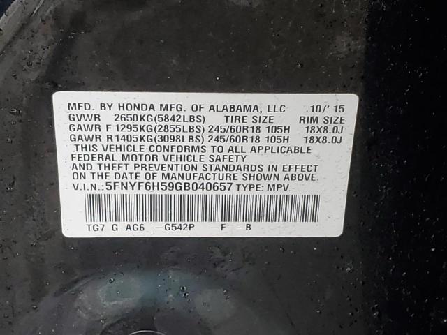 Aukcja sprzedaży 2016 Honda Pilot Exl, vin: 5FNYF6H59GB040657, numer aukcji: 44811403