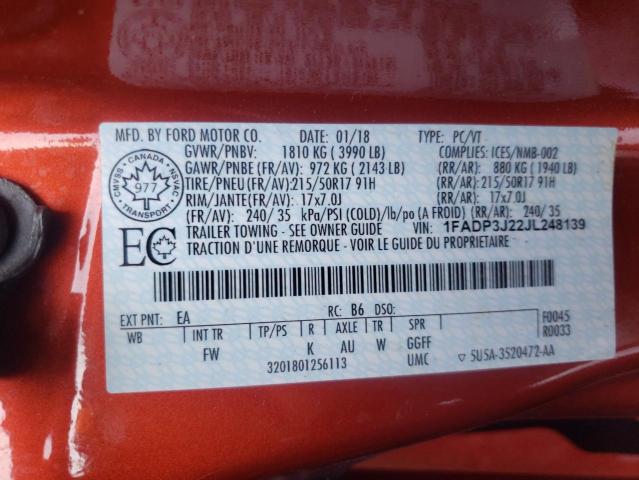 44006093 :رقم المزاد ، 1FADP3J22JL248139 vin ، 2018 Ford Focus Titanium مزاد بيع